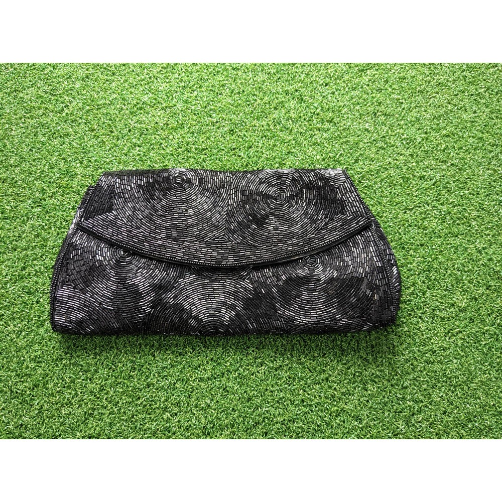 Black Vintage Embroidered Beaded Clutch Purse- SCHILDKRAUT Brand